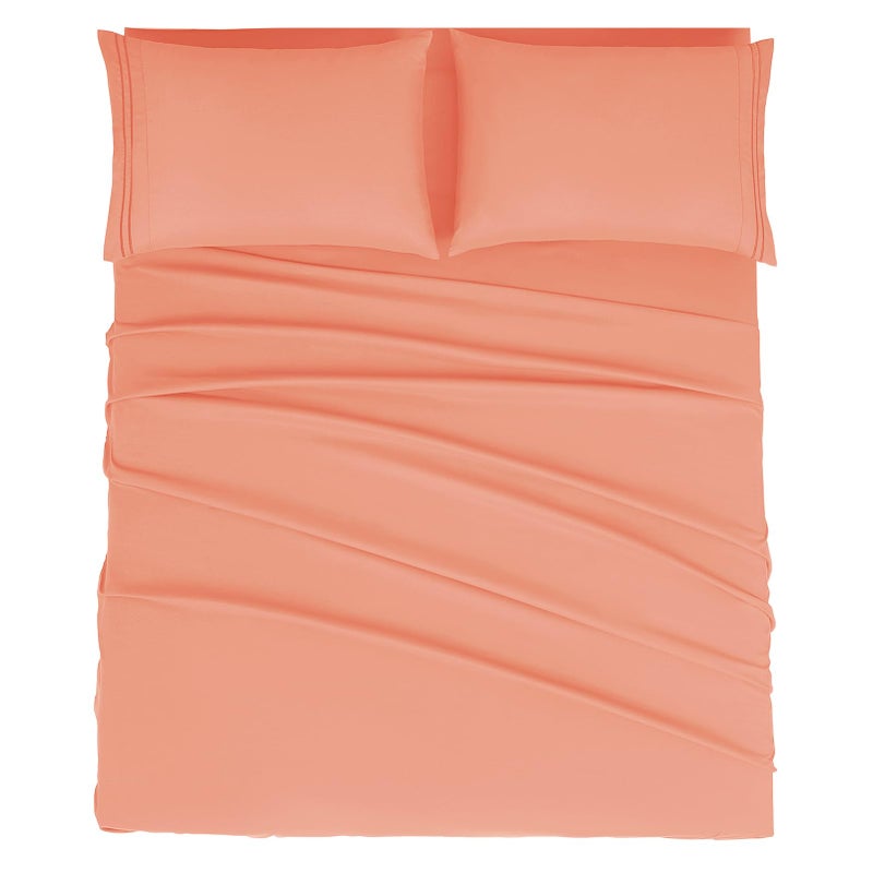 Mejoroom King Size Bed Sheet Set - Hotel Luxury 1800 Bedding Sheets & Pillowcases - 16" Deep Pocket Fitted Sheet, Soft, Breathable, Wrinkle & Fade Resistant - 4 Piece(King, Coral) - Image 1